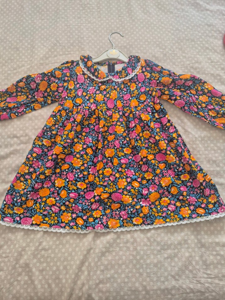 Renkli Çiçek Desenli Uzun Kollu Kız Elbisesi - Görsel 4