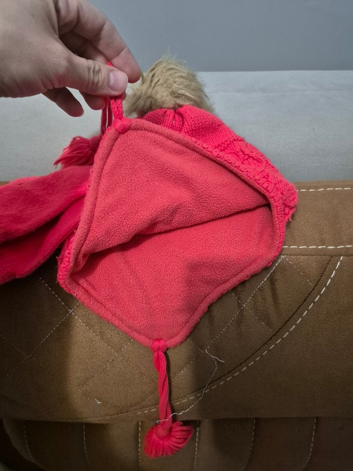 Nakışlı Pembe Örgü Çocuk Bere ve Eldiven Seti - Görsel 2