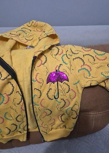 Sarı Kapüşonlu Fermuarlı Baskılı çocuk Ceketi - Görsel 3