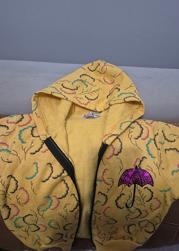 Sarı Kapüşonlu Fermuarlı Baskılı çocuk Ceketi - Görsel 2
