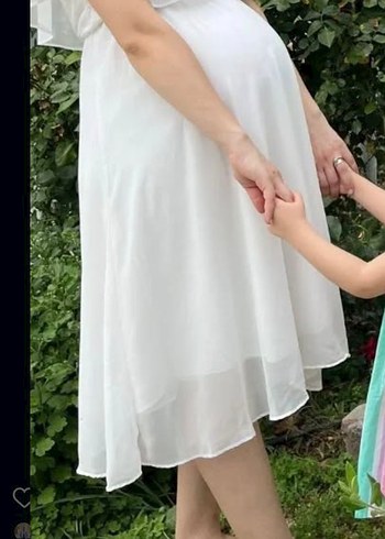 Beyaz Midi Drapeli Elbise - Görsel 2