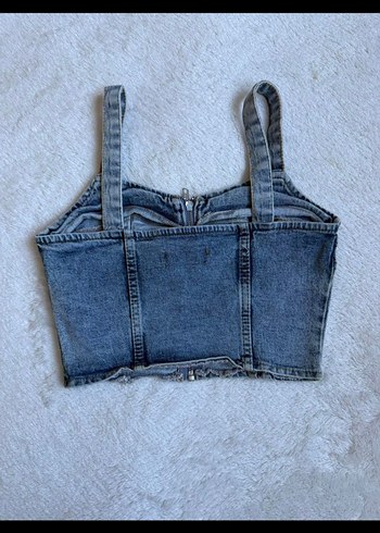 Kadın Mavi Denim Fermuarlı Mini Büstiyer - Görsel 4