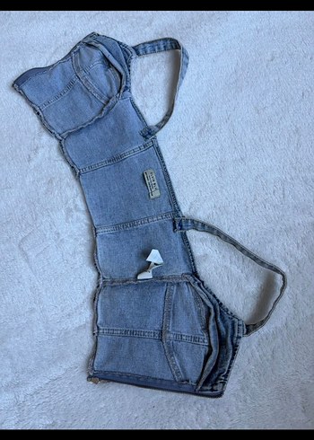 Kadın Mavi Denim Mini Straplez Bustiyer - Görsel 5