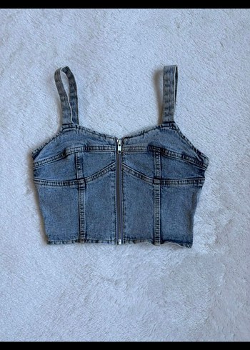 Kadın Mavi Denim Mini Straplez Bustiyer - Görsel 2