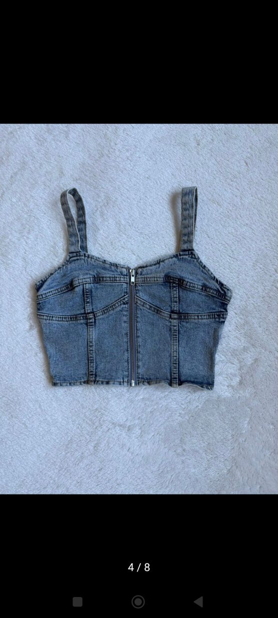 Kadın Mavi Denim Mini Straplez Bustiyer - Görsel 2