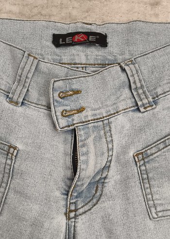 m Beden Düğmeli Gri Mini Kadın Denim Şort