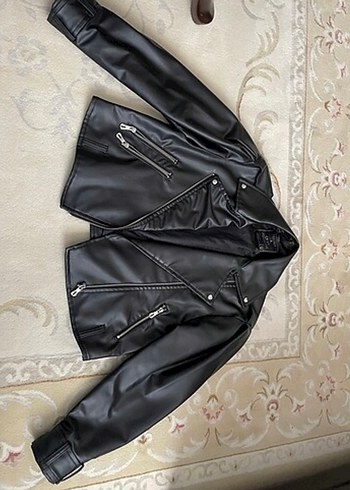 Siyah Deri Biker Kadın Ceket