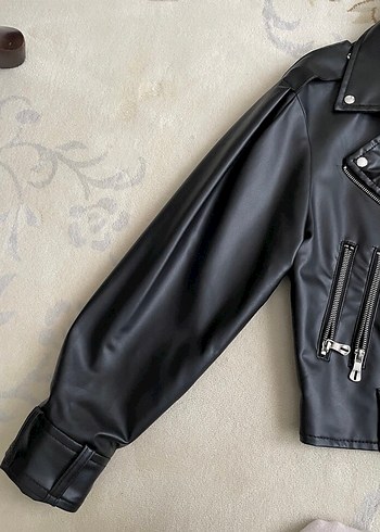 s Beden siyah Renk Siyah Deri Biker Kadın Ceket