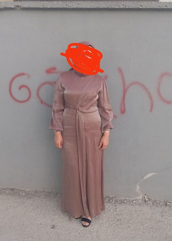Bej Drapeli Uzun Abiye Elbise