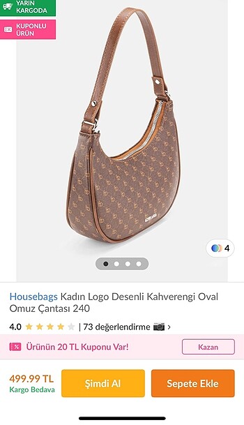 Housebags markalı kahverengi kol çantası