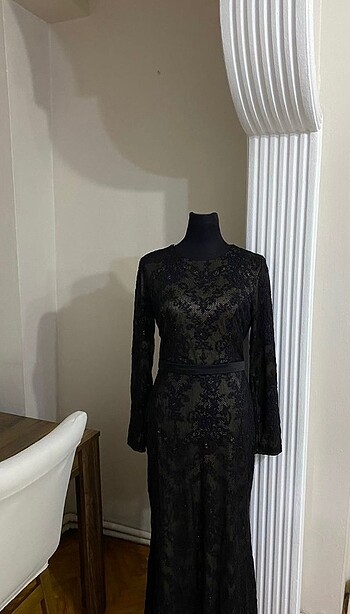 Pierre cardin Kadın Siyah Dantel Detaylı Uzun Abiye Elbise