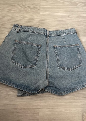 Zara Düğmeli Mavi Mini Denim etekli şort - Görsel 4