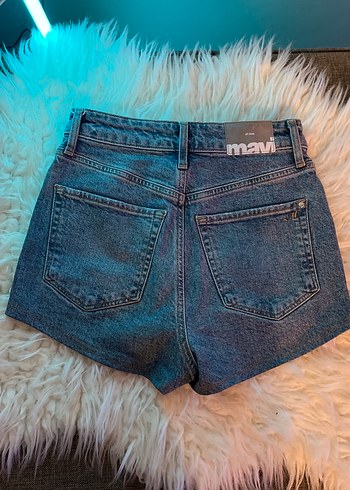 xs Beden Mavi Batik Desenli Kadın Mini Denim Şort
