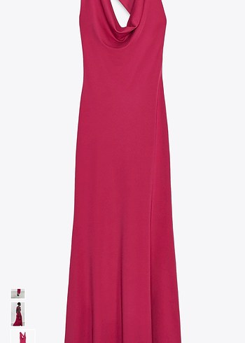 Zara Bordo Drapeli Saten Uzun Elbise