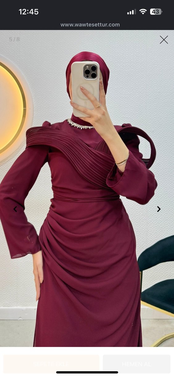 Bordo Uzun Kollu Drapeli Abiye Elbise - Görsel 2