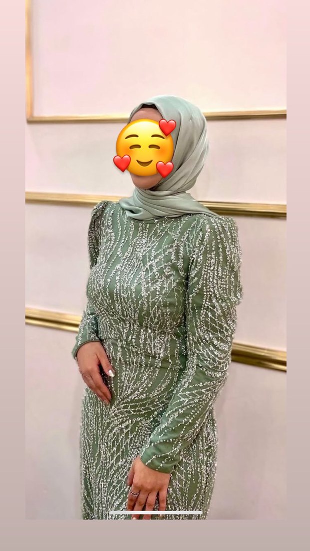 Parlak Haki Bağlama Desenli Uzun Abiye Elbise - Görsel 2