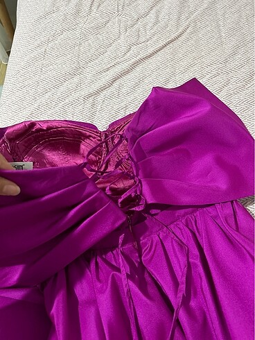 fuşya madonna yaka kısa balo/mezuniyet elbisesi - Görsel 5