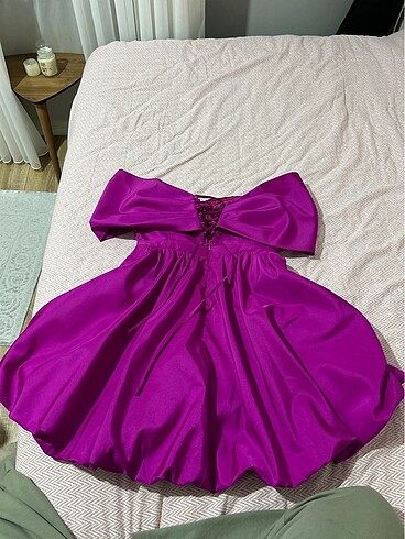 fuşya madonna yaka kısa balo/mezuniyet elbisesi - Görsel 6