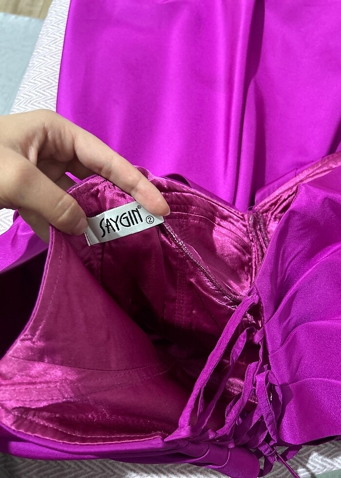 fuşya madonna yaka kısa balo/mezuniyet elbisesi - Görsel 4