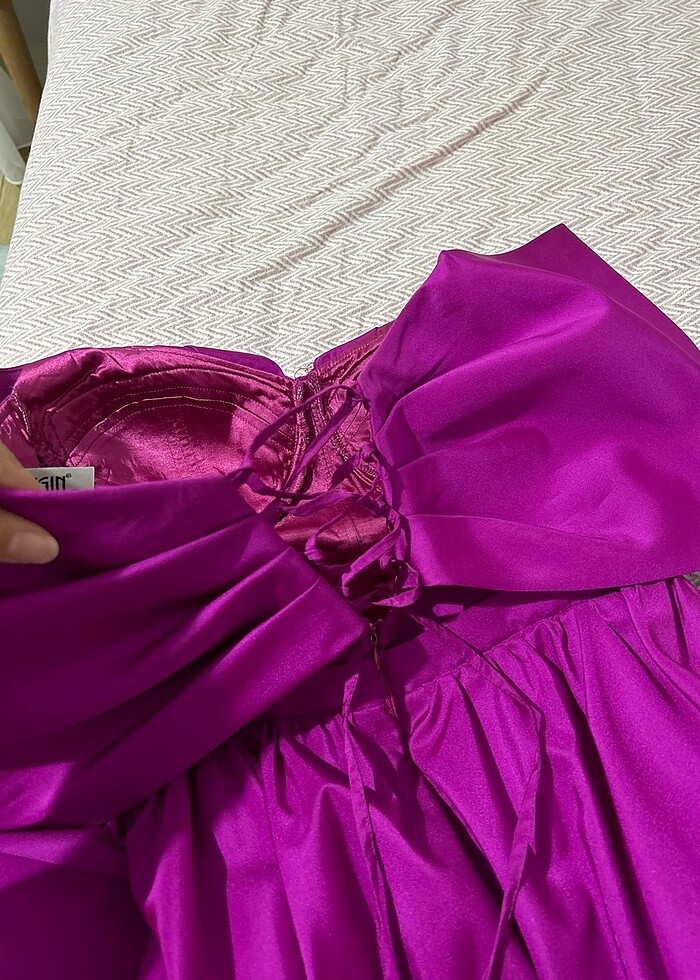 fuşya madonna yaka kısa balo/mezuniyet elbisesi - Görsel 5