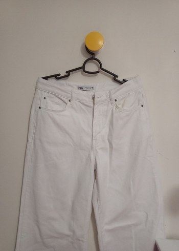 Zara Beyaz Regular Fit Midi Kot Pantolon