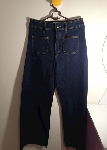 Zara Kadın Lacivert Midi Denim Jean