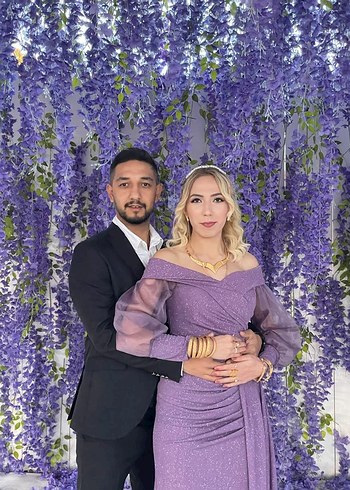 Abiye abiye lila simli şık abiye normalde daha canlı rengi