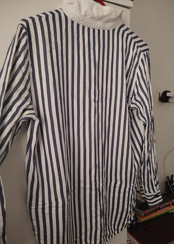 Düğmeli, Yakalı, Çizgili Kadın Gömlek - Görsel 4