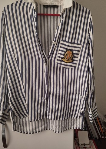 Düğmeli, Yakalı, Çizgili Kadın Gömlek - Görsel 2