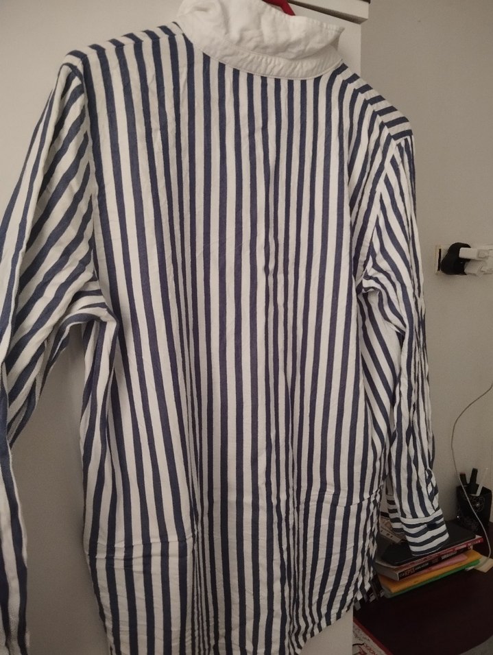 Düğmeli, Yakalı, Çizgili Kadın Gömlek - Görsel 4