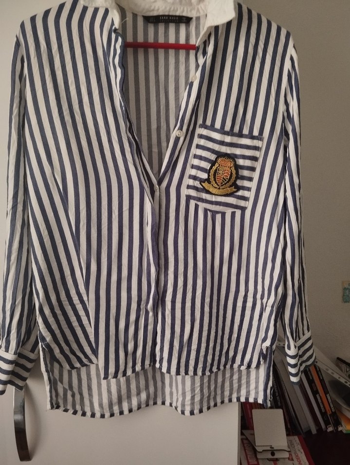 Düğmeli, Yakalı, Çizgili Kadın Gömlek - Görsel 2