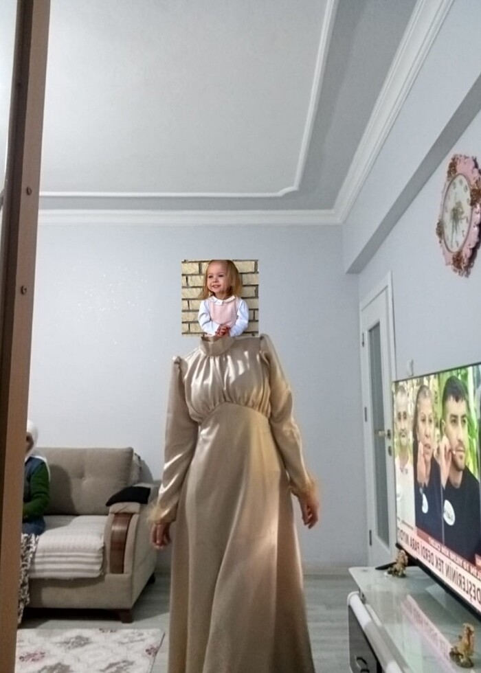 Saten elbise bej rengi - Görsel 2