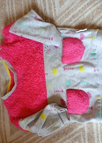 Civil Uzun Kollu Peluş Detaylı Pembe Gri Bebek Kıyafeti