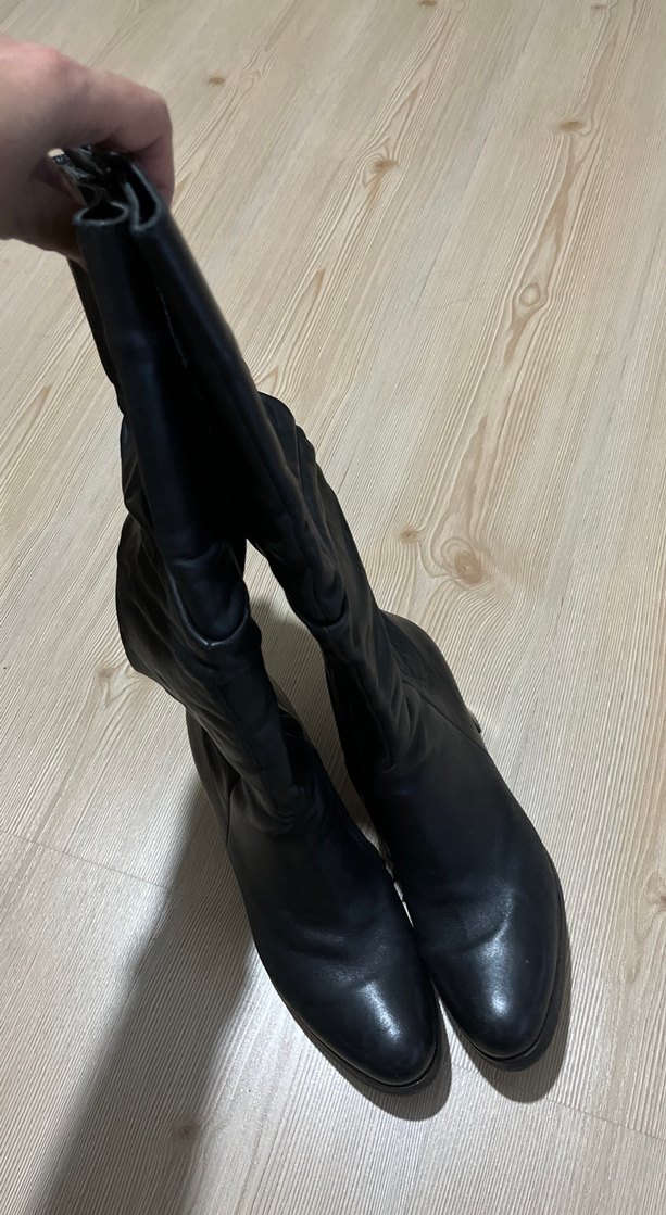 Kadın Siyah Deri Dizüstü Topuklu Çizme - Görsel 2