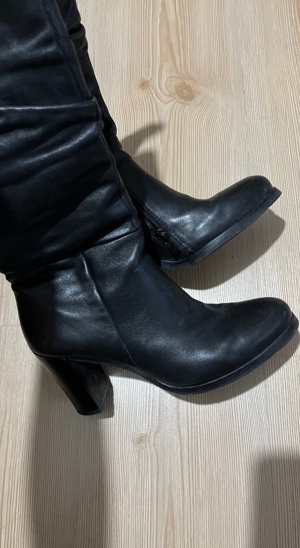Kadın Siyah Deri Dizüstü Topuklu Çizme - Görsel 3