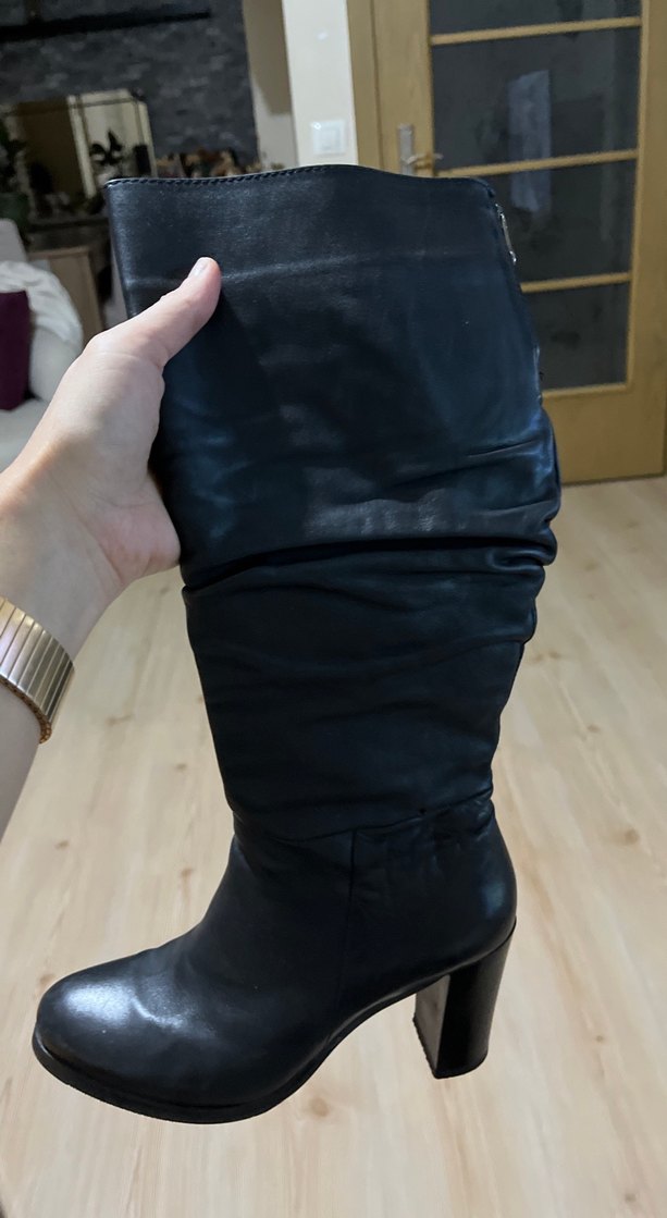 Kadın Siyah Deri Dizüstü Topuklu Çizme - Görsel 5