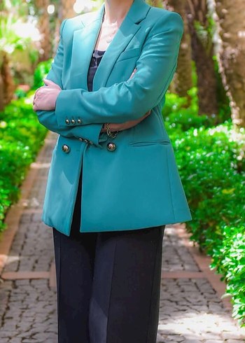 Mango Yeşil Düğmeli Midi Kadın Blazer Ceket - Görsel 2