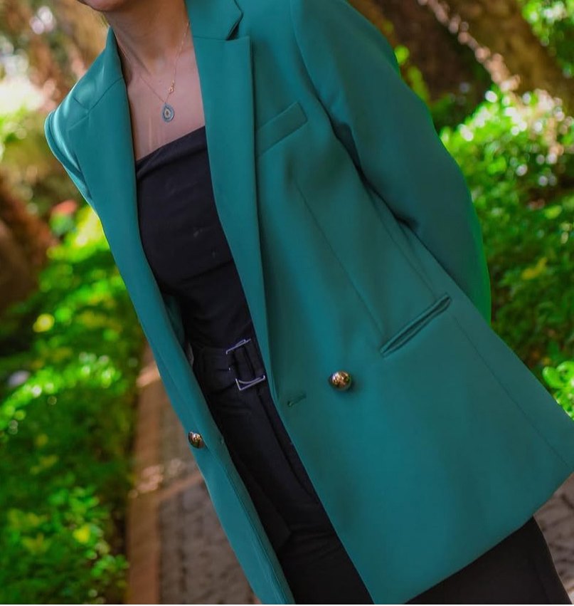 Mango Yeşil Düğmeli Midi Kadın Blazer Ceket - Görsel 3