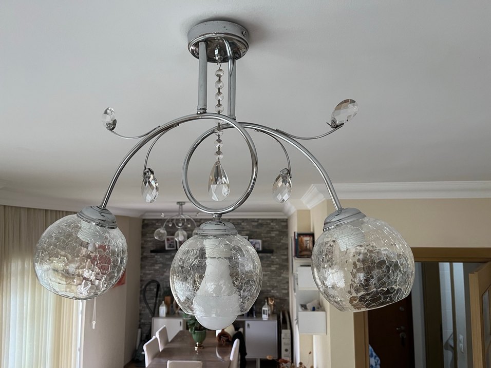 Gri Kristal Detaylı Tavan avize 2 adet - Görsel 2