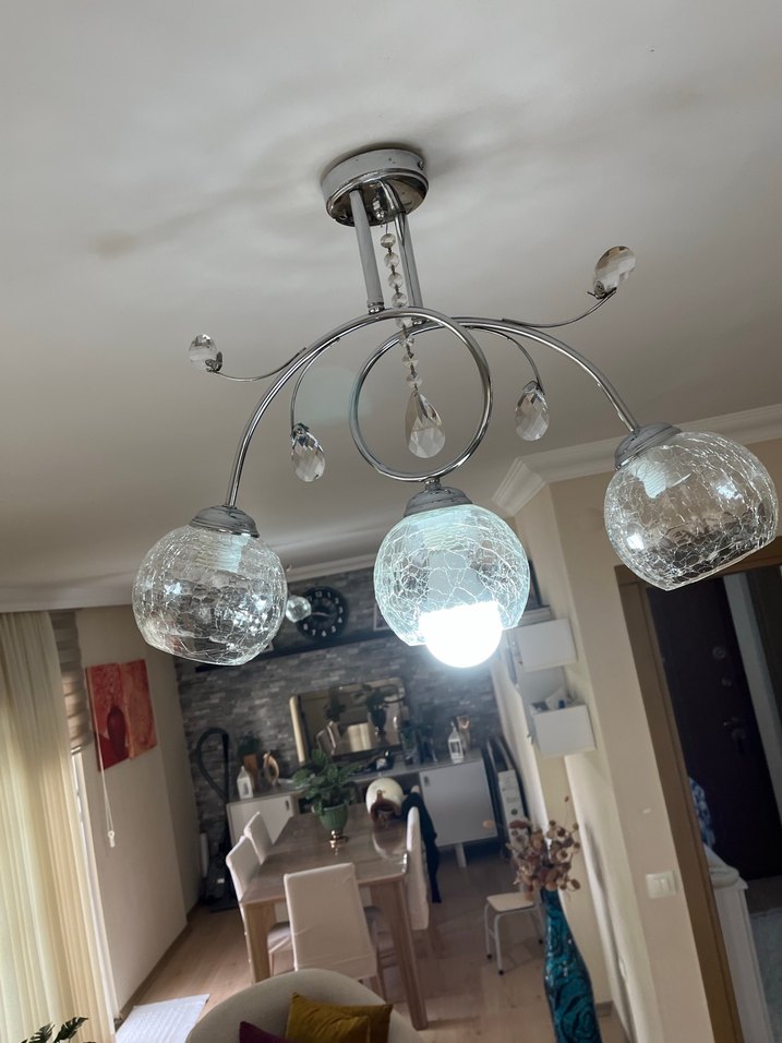 Gri Kristal Detaylı Tavan avize 2 adet - Görsel 5