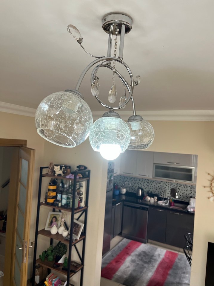 Gri Kristal Detaylı Tavan avize 2 adet - Görsel 4