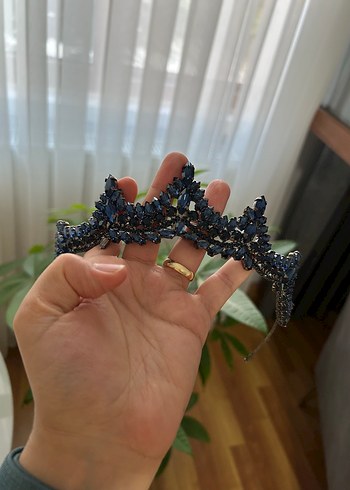 Beden mavi Renk Mavi Taşlı Payetli Kadın Taç