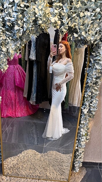 Diğer Beyaz nikah söz nişan boncuklu abiye beyaz
