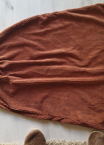 Düğmeli Kahverengi Midi etek - Görsel 2