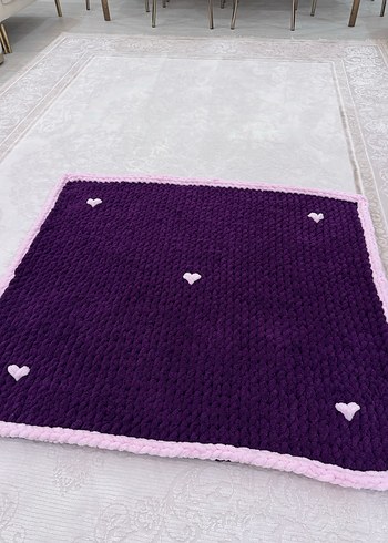 Koyu Mor Puffy Örgü Bebek Battaniyesi  - Görsel 4
