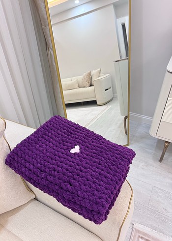 Koyu Mor Puffy Örgü Bebek Battaniyesi  - Görsel 3