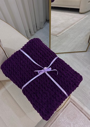 Koyu Mor Puffy Örgü Bebek Battaniyesi  - Görsel 2