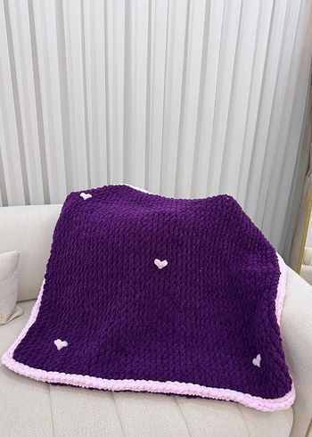 Koyu Mor Puffy Örgü Bebek Battaniyesi  - Görsel 5