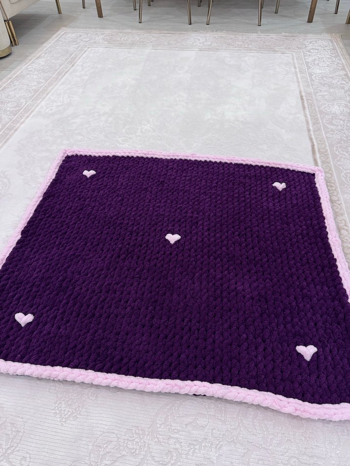 Koyu Mor Puffy Örgü Bebek Battaniyesi  - Görsel 4