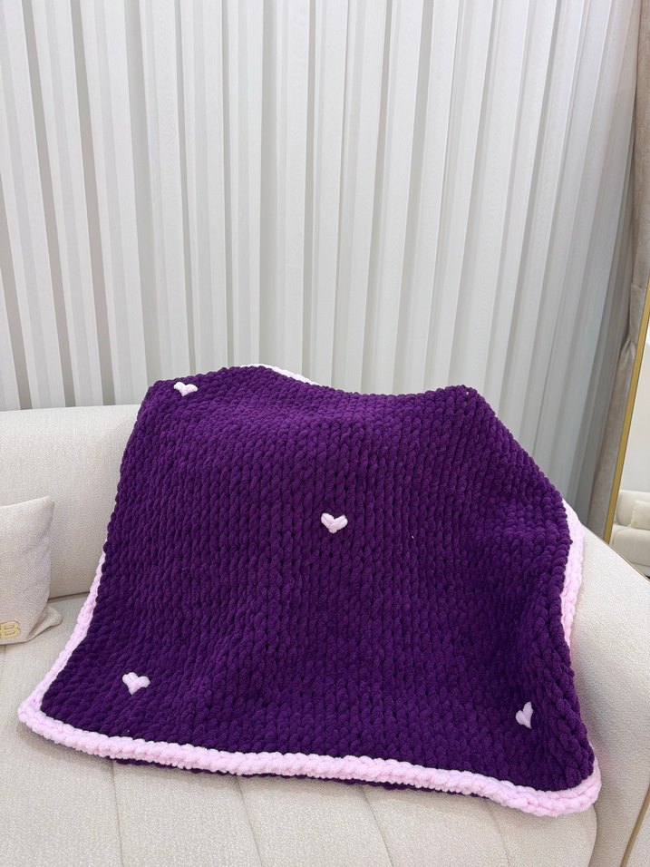 Koyu Mor Puffy Örgü Bebek Battaniyesi  - Görsel 5